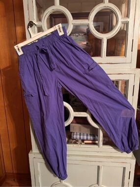 Ladies Purple Cargo Jogger Pants Size Small Sim & Sam B7